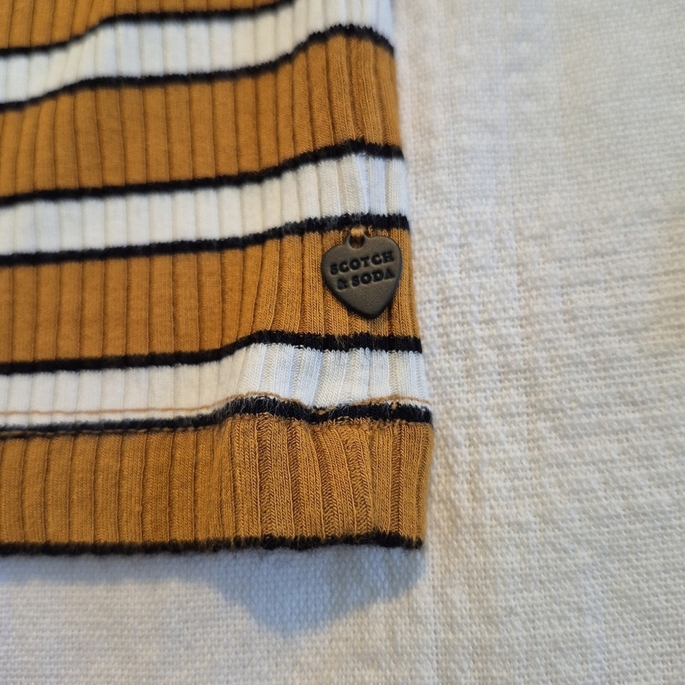 Scotch & Soda girls 8 brown black white ribbed long sleeve mock neck shirt EUC - Picture 2 of 6